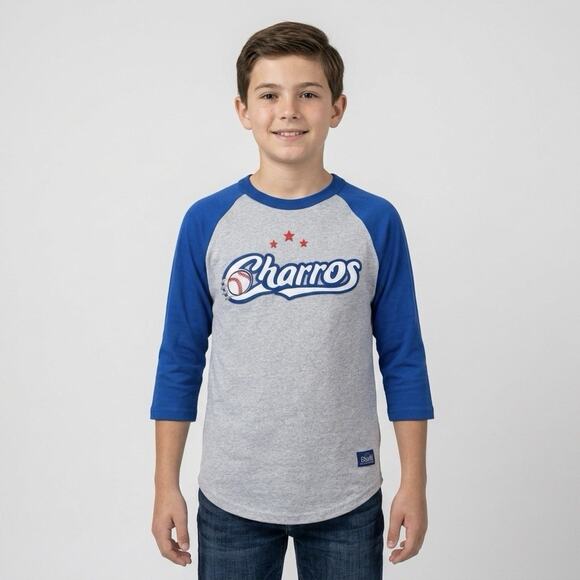 Other - Charros de Jalisco LMP Baseball Raglan 3/4 Sleeve Shirt Heather Grey Blue Med